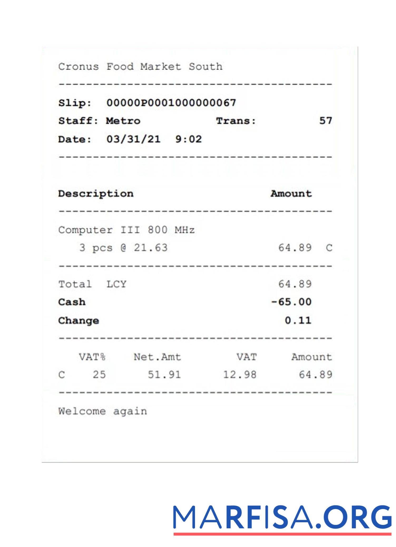 Downloadable CRONUS FOOD MARKET receipt example
